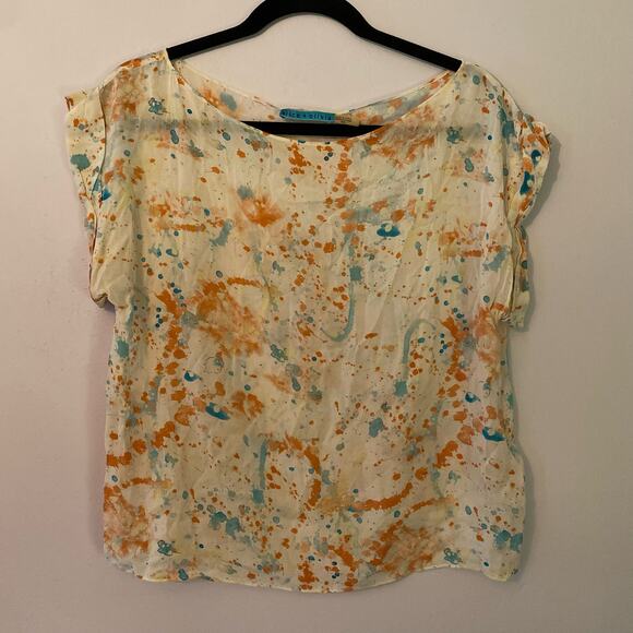 Alice + Olivia Women's size Medium White Multicolor Paint Splattered Silk Blouse - Picture 1 of 9